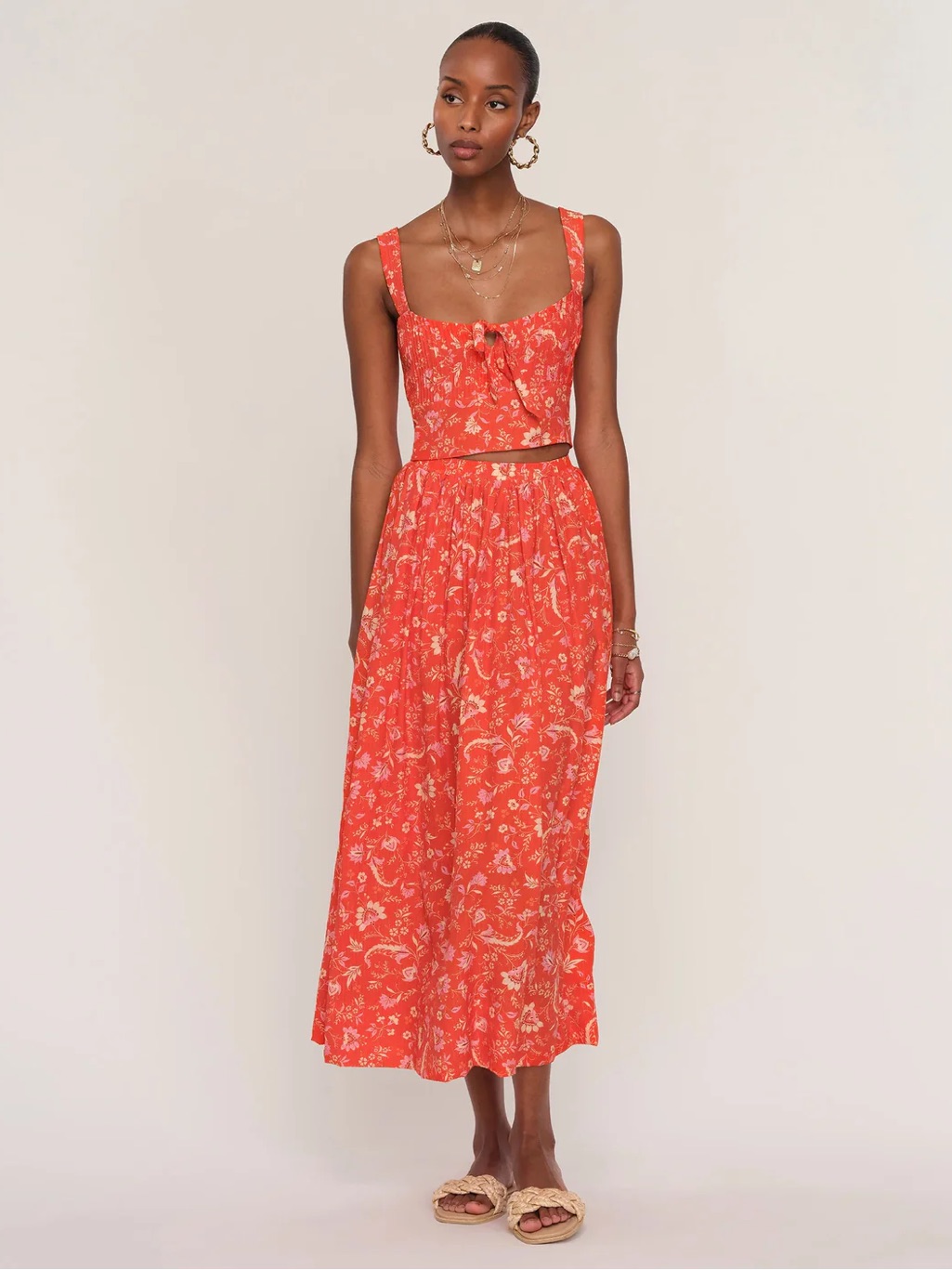 Heartloom Orange Floral Maxi Skirt